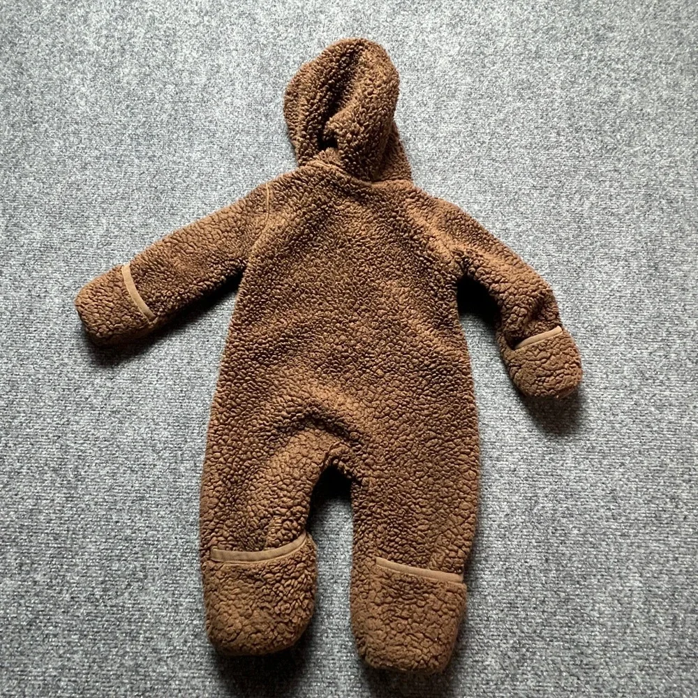 Nike Baby Sherpa Fleece Hooded Romper Brown 6M One Piece Bunting Zip Up
